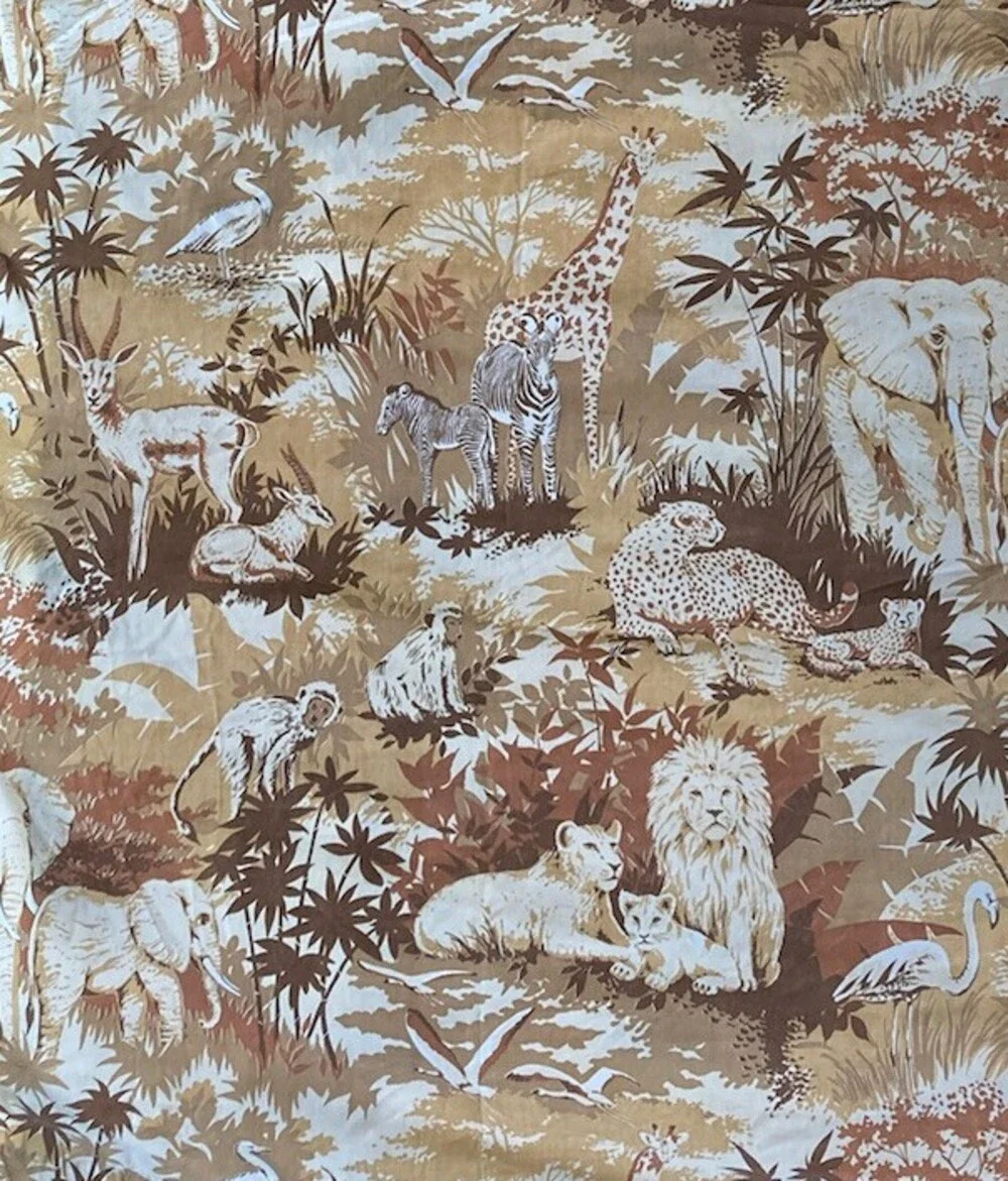VTG Full Double Flat Bed Sheet Lion Zebra Monkey Jungle Safari Lady Pepperell